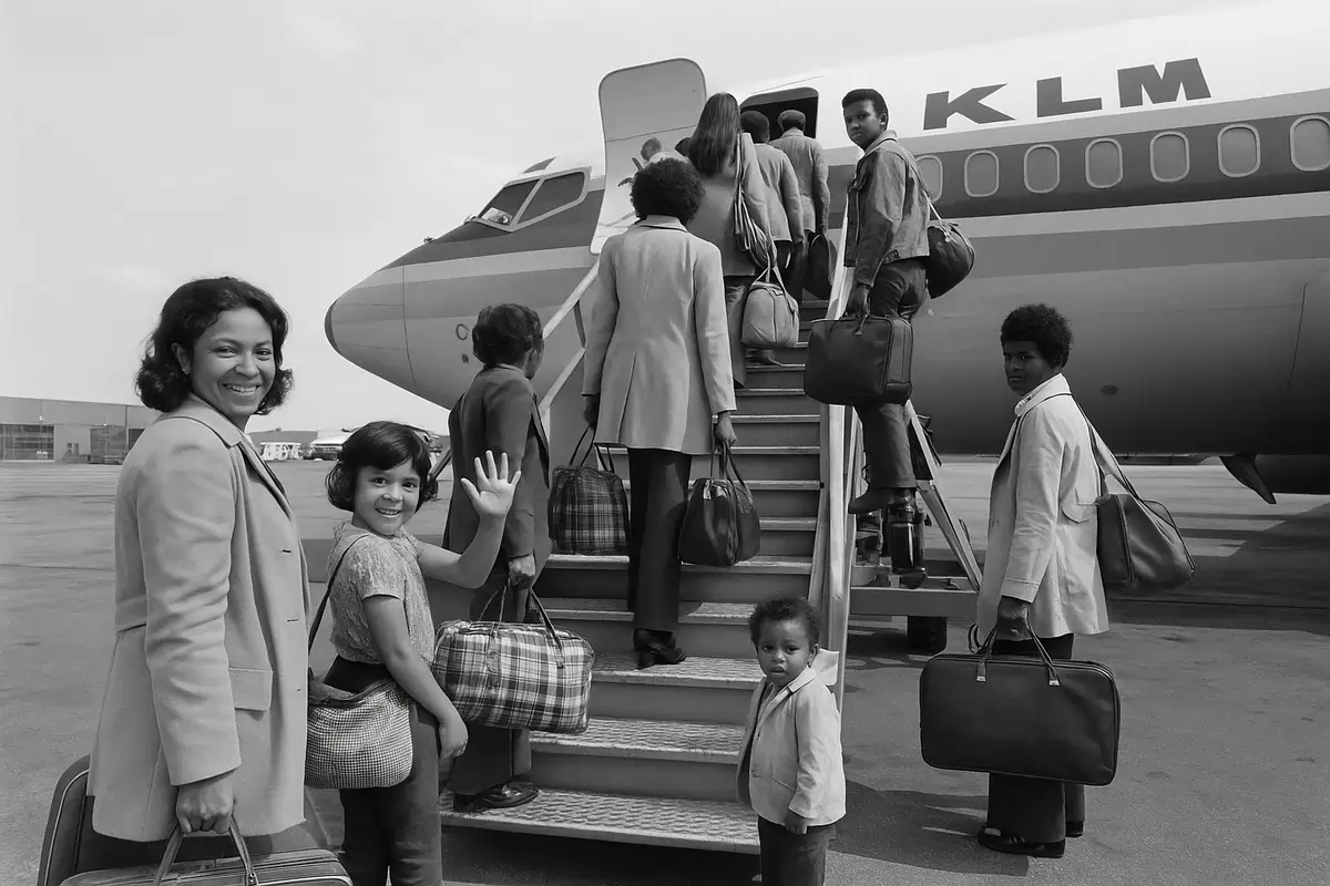 Surinamese migrants boarding a KLM flight to Amsterdam Surinamese migrants boarding a KLM flight to Amsterdam