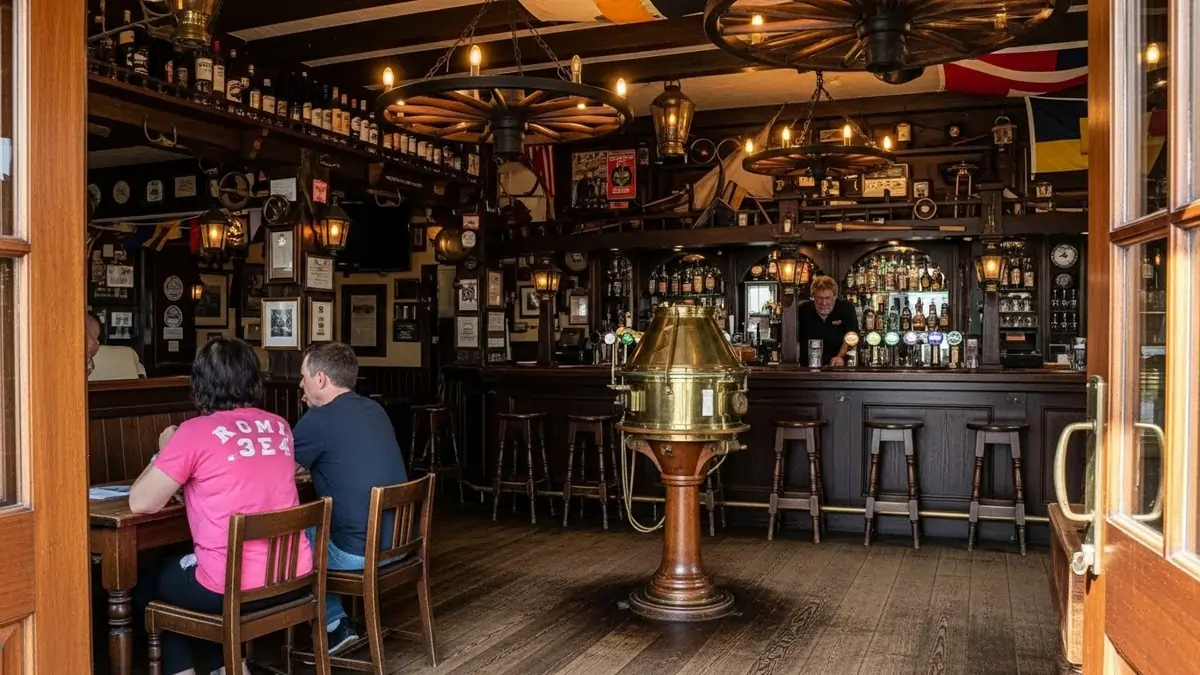 Historic elements like wooden beams, sanded floors, stained glass, and barrel-lined walls Historic elements like wooden beams, sanded floors, stained glass, and barrel-lined walls