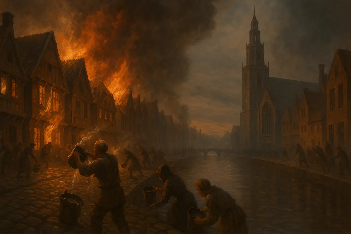 Medieval Amsterdam during the Great Fire of 1452 Medieval Amsterdam during the Great Fire of 1452
